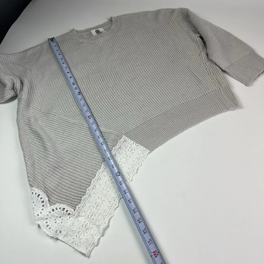 Lilis Closet Lace Asymmetric Sweater L Ribbed Boho Soft Girl Cozy Cottagecore